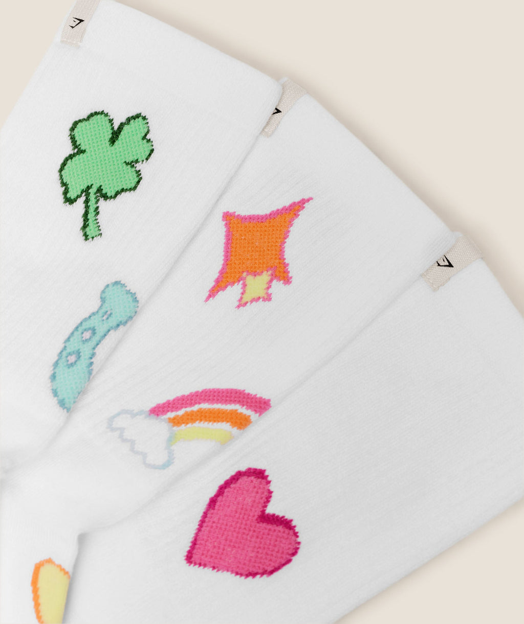 Lucky Graphic Crew Socks 3pk
